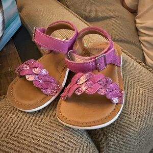 Stride Rite Girls Glitter Braided Pink Sandals